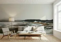Abstract Brushstroke Coastal Landscape Wall Mural