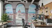 Budapest Parliament View Archway Wall Mural