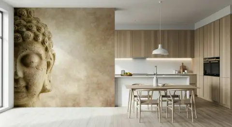 Spiritual Buddha Sculpture Wall Mural in Earthy Tones