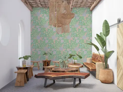 Garden Green Pastel Floral Pattern Wallpaper