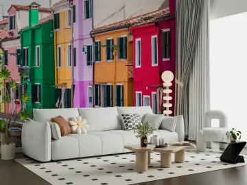 Vibrant Burano Island Canal Houses Wall Mural