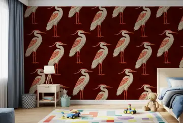 Vintage Heron and Butterfly Pattern Wall Mural