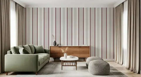 Minimalist Burgundy Vertical Stripe Wallpaper