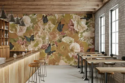 Enchanting Vintage Floral Butterfly Wall Mural