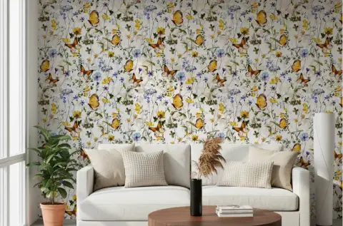 Vibrant Butterfly and Wildflower Meadow Wallpaper