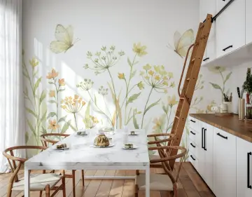 Serene Watercolor Butterflies and Wildflowers Wall Mural