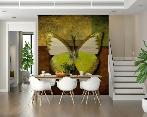 Distressed Butterfly Wall Mural with Rustic Earthy Tones