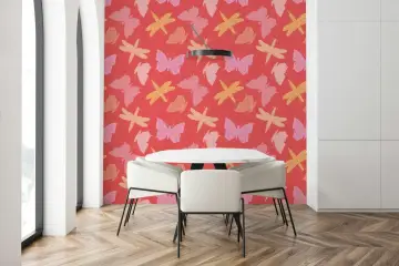Vibrant Butterfly and Dragonfly Pattern Wallpaper