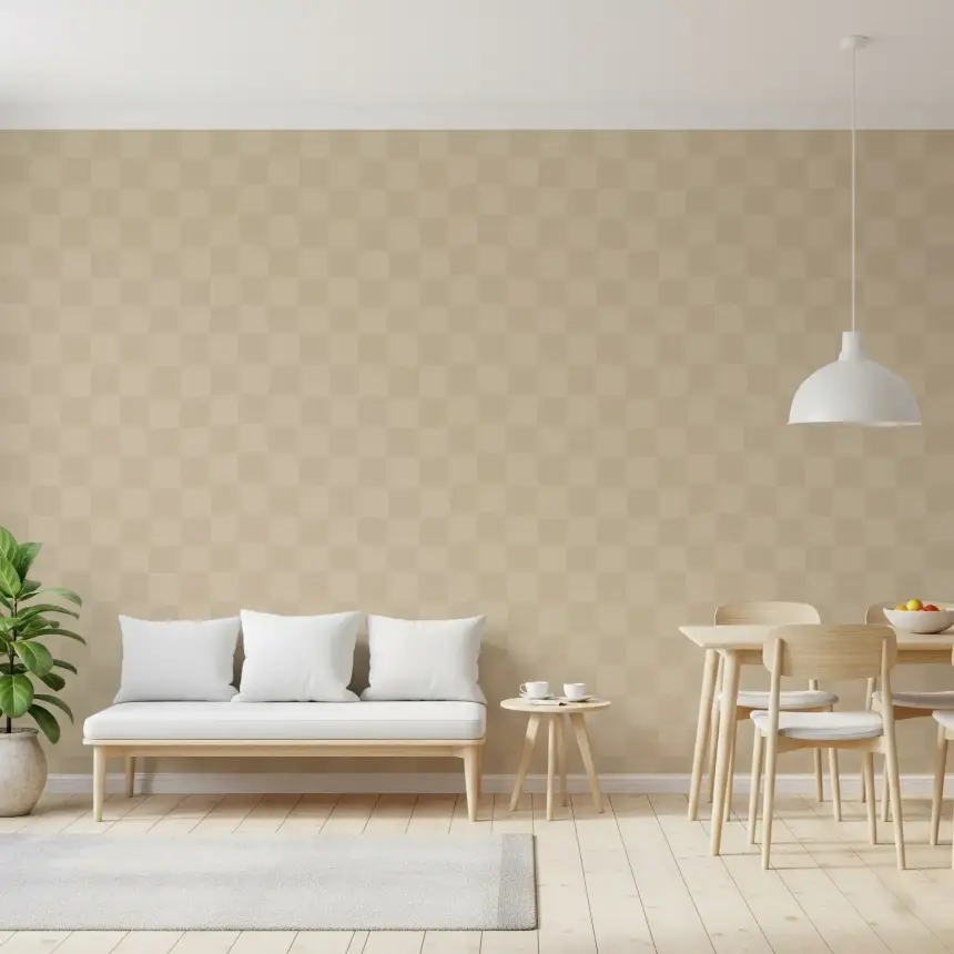 Cafe Latte Wavy Beige Checks Wallpaper