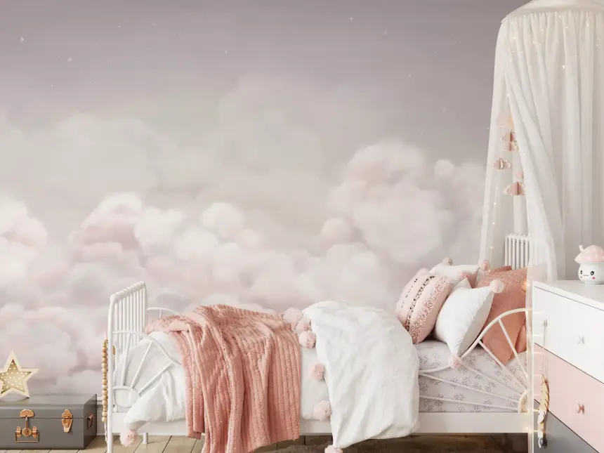 Calming Clouds Pink Wall Mural