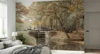Autumn Woodland Canal Lock Wall Mural