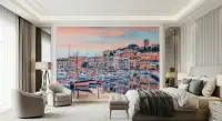Colorful Mediterranean Port City Wall Mural