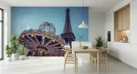 Parisian Eiffel Tower and Carousel Scene Wall Mural