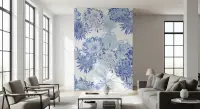 Intricate Blue Chrysanthemum Floral Wall Mural
