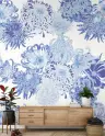 Intricate Blue Chrysanthemum Floral Wall Mural 1