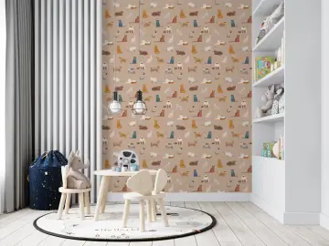 Whimsical Watercolor Cat Pattern Wallpaper