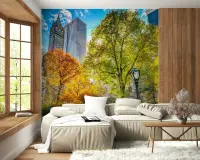 Vibrant Autumn Park Cityscape Wall Mural