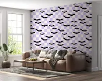 Playful Bat Silhouettes Checkerboard Wallpaper