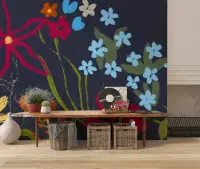 Vibrant Abstract Brushstroke Floral Wall Mural