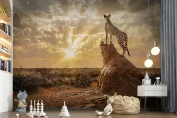 Majestic Cheetah Sunset Savanna Wall Mural