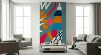 Abstract Color Block Shapes Teal Wallpaper Mural