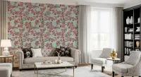 Sakura Blossom Floral Wallpaper on Textured Teal