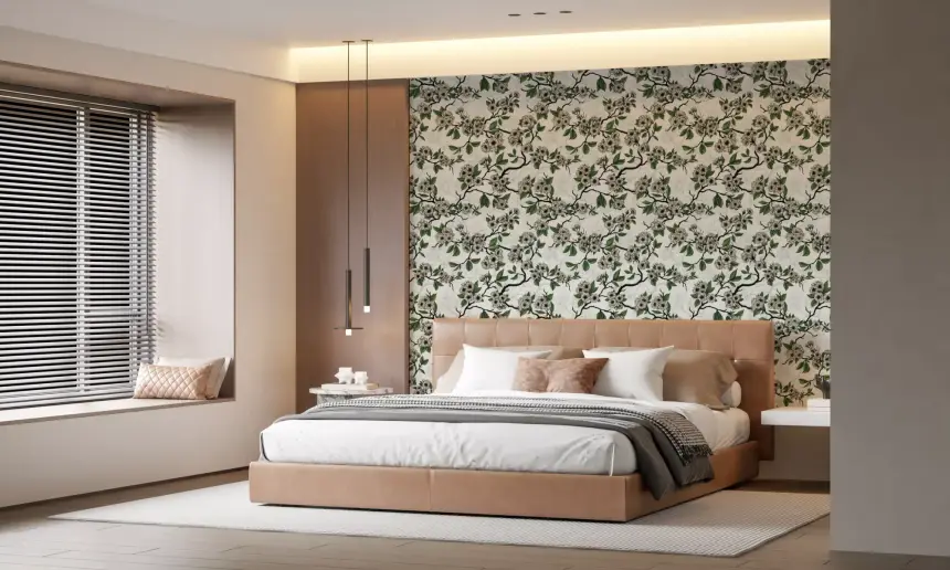 Cherry Blossom on White Wallpaper