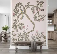 Elegant Chinoiserie Bird and Floral Tree Wall Mural