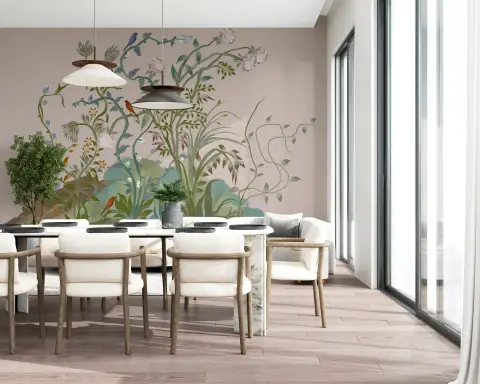 Elegant Chinoiserie Botanical Birds Wall Mural