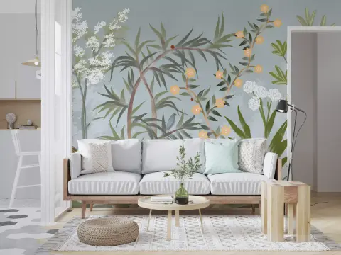 Botanical Bird and Blossom Wall Mural