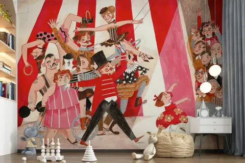 Whimsical Circus Parade Kids' Wall Mural