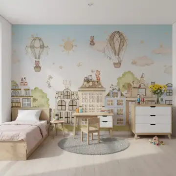 Whimsical Cityscape Animals Kids Wall Mural