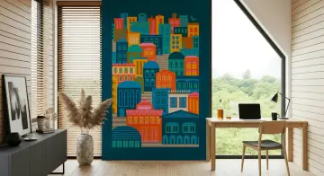 Vibrant Jewel Tone Urban Stack Wallpaper Mural