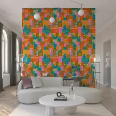 Vibrant Retro Cityscape Pattern Wallpaper