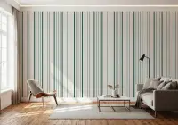 Contemporary Cream and Teal Vertical Stripe Wallpaper