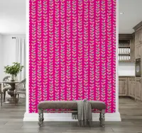 Fuchsia Pink Leafy Stripe Pattern Wallpaper