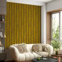 Mustard Yellow Retro Leaf Stripe Wallpaper