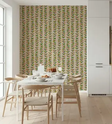 Mid-Century Modern Leaf Stripe Wallpaper