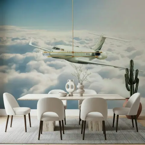 Private Jet Cloudscape Wall Mural
