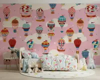 Whimsical Hot Air Balloon & Airship Kids Wall Mural