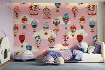 Whimsical Hot Air Balloon & Airship Kids Wall Mural
