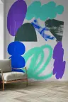 Abstract Organic Teal Aqua Violet Shapes Wallpaper 4