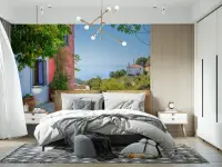 Mediterranean Coastal Village Scenic Wall Mural