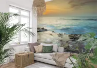 Serene Coastal Sunset Rocky Shore Wall Mural