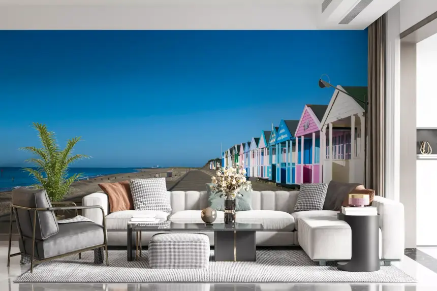 Colorful Beach Hut Serenity Wall Mural