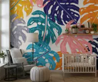 Vibrant Abstract Monstera Leaf Wallpaper