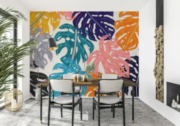 Vibrant Abstract Monstera Leaf Wallpaper