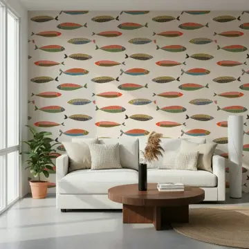 Playful Stylized Fish Pattern Wallpaper