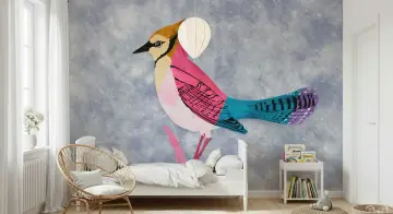 Vibrant Abstract Jay Bird Kids Room Wall Mural