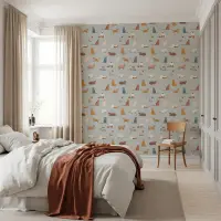 Playful Kitten Assortment Soft Blue Grey Wallpaper